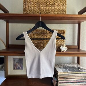 FP Movement by Free People Cream Ribbed Crop Top